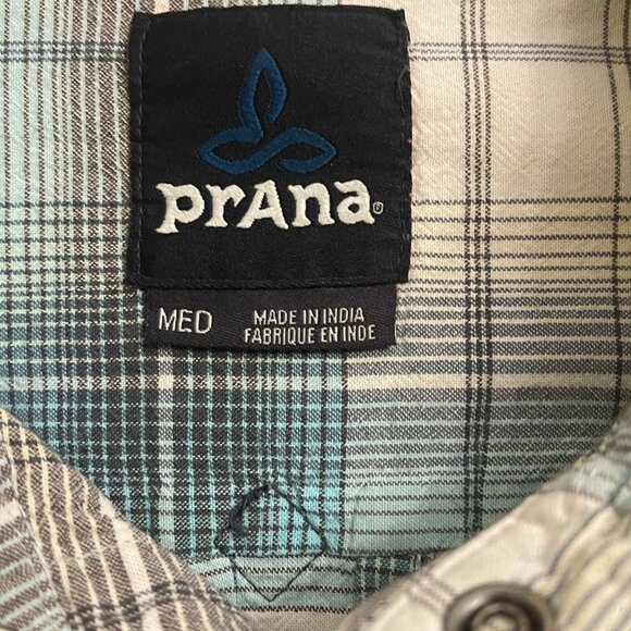 Prana Short Sleeve Pearl Snap Shirt Size Medium Plaid Western Dual Pockets - Picture 8 of 10